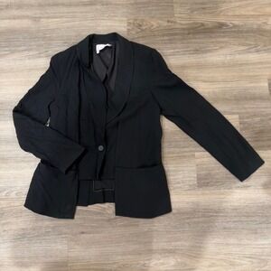 10 Crosby Derek Lam Blazer Womens 12 Black Draped Open Front USA